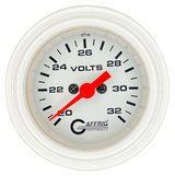 GAFFRIG 2 INCH ELECTRIC VOLTMETER GAUGE 16-32 VOLT - 270 DEGREE SWEEP WHITE / STEP RIM / WHITE