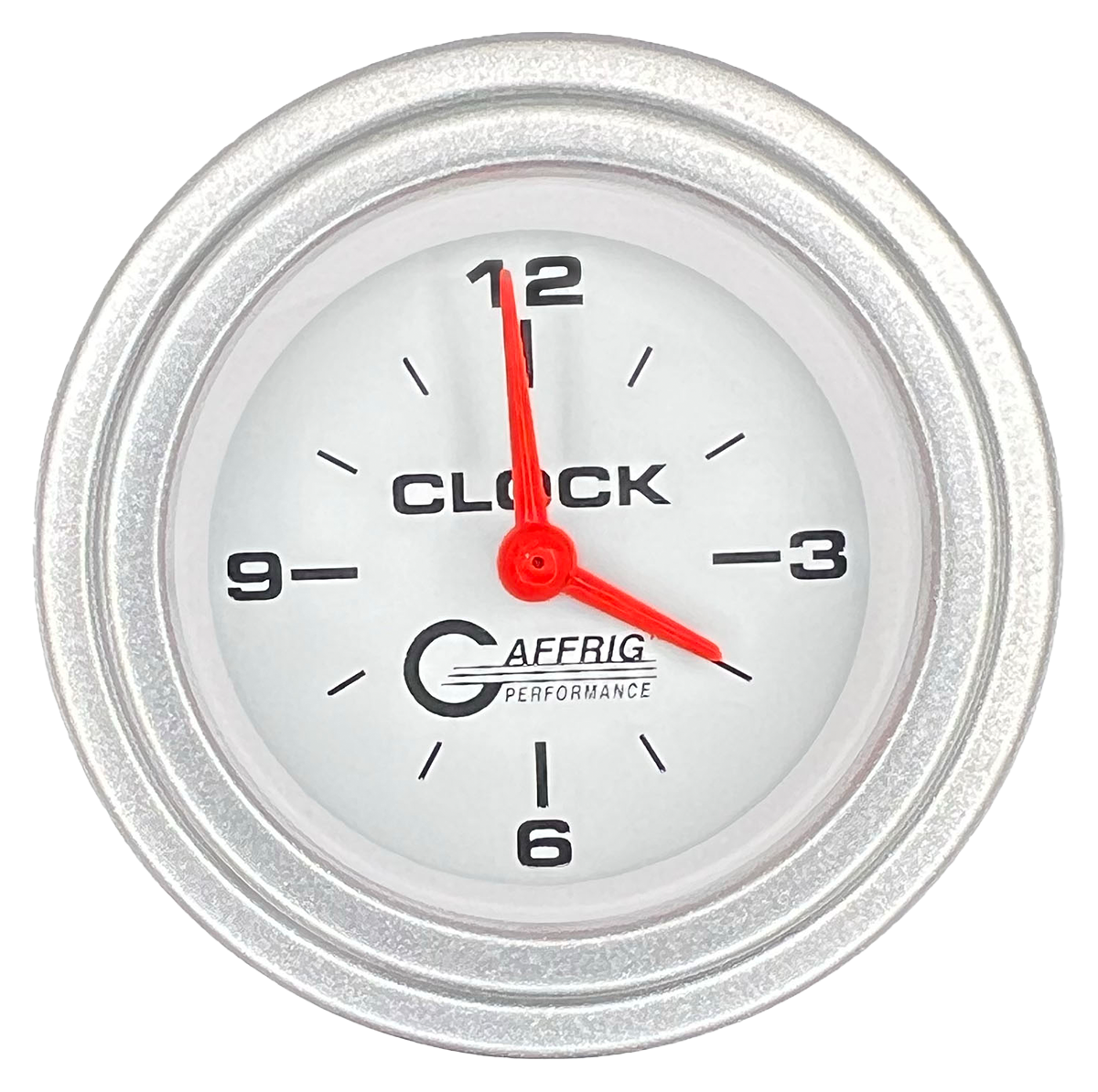 GAFFRIG 2 INCH ELECTRIC CLOCK GAUGE STEP RIM (002) / PLATINUM / WHITE