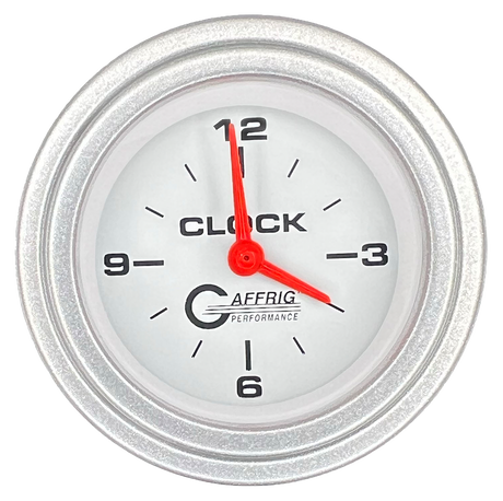 GAFFRIG 2 INCH ELECTRIC CLOCK GAUGE STEP RIM (002) / PLATINUM / WHITE