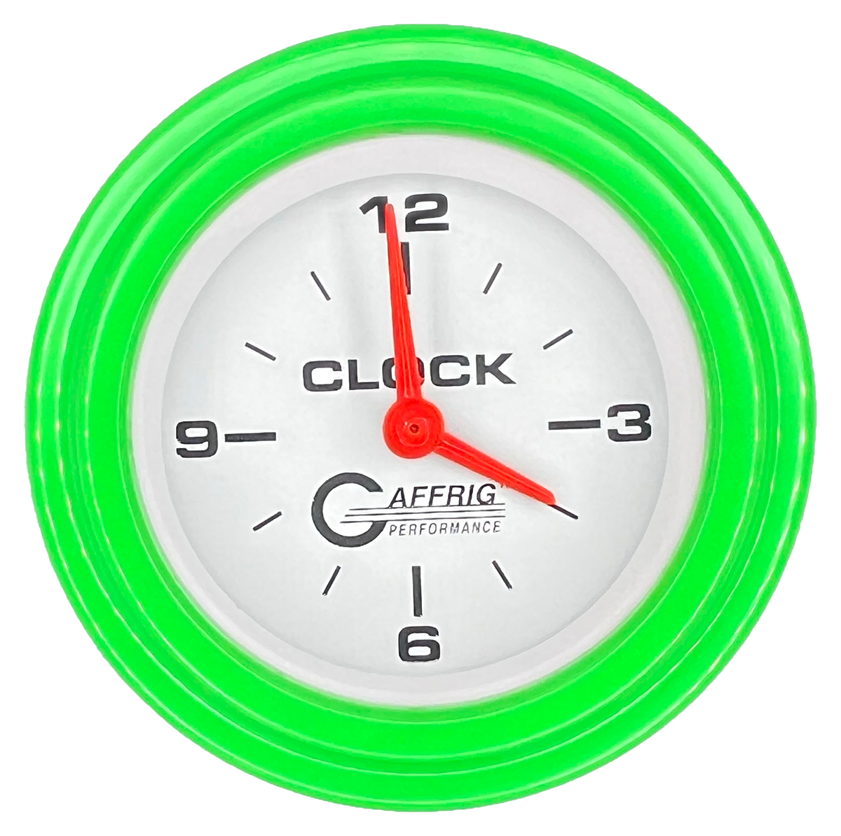 GAFFRIG 2 INCH ELECTRIC CLOCK GAUGE STEP RIM (002) / LIME GREEN / WHITE