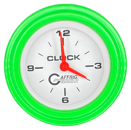 GAFFRIG 2 INCH ELECTRIC CLOCK GAUGE STEP RIM (002) / LIME GREEN / WHITE