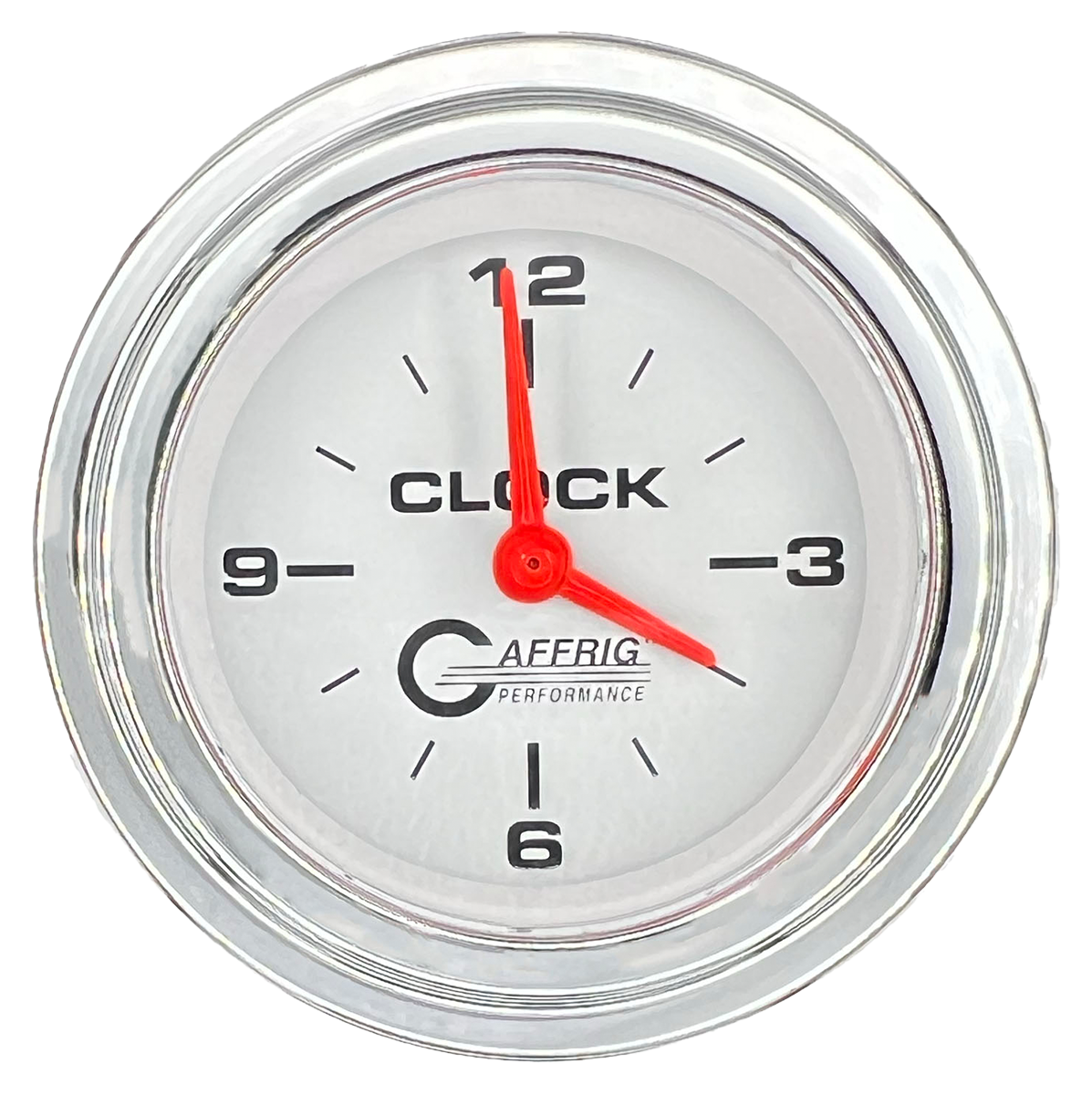 GAFFRIG 2 INCH ELECTRIC CLOCK GAUGE STEP RIM (002) / CHROME/POLISHED / WHITE