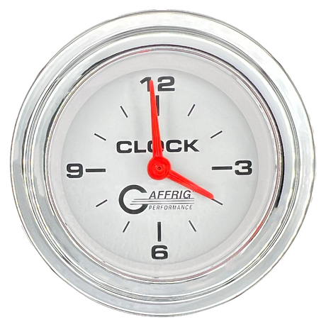 GAFFRIG 2 INCH ELECTRIC CLOCK GAUGE STEP RIM (002) / CHROME/POLISHED / WHITE