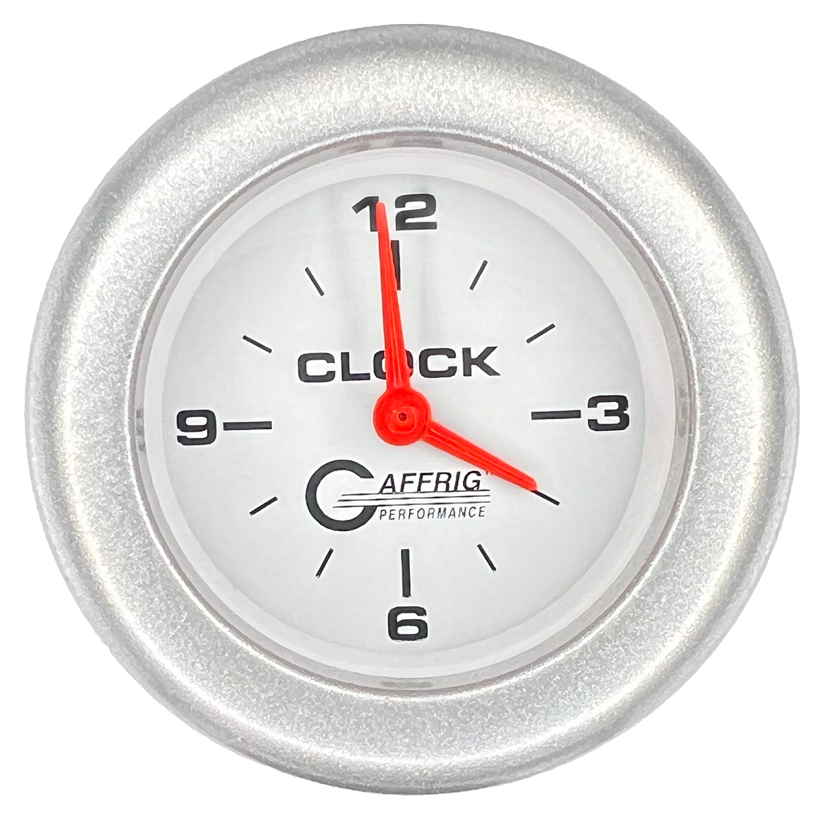 GAFFRIG 2 INCH ELECTRIC CLOCK GAUGE FAT RIM (218) / PLATINUM / WHITE