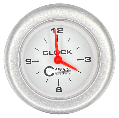 GAFFRIG 2 INCH ELECTRIC CLOCK GAUGE FAT RIM (218) / PLATINUM / WHITE