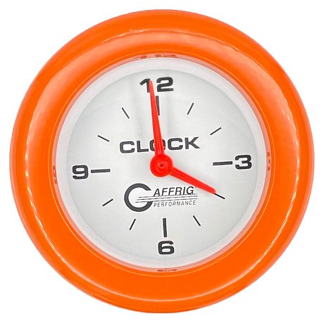 GAFFRIG 2 INCH ELECTRIC CLOCK GAUGE FAT RIM (218) / ORANGE / WHITE