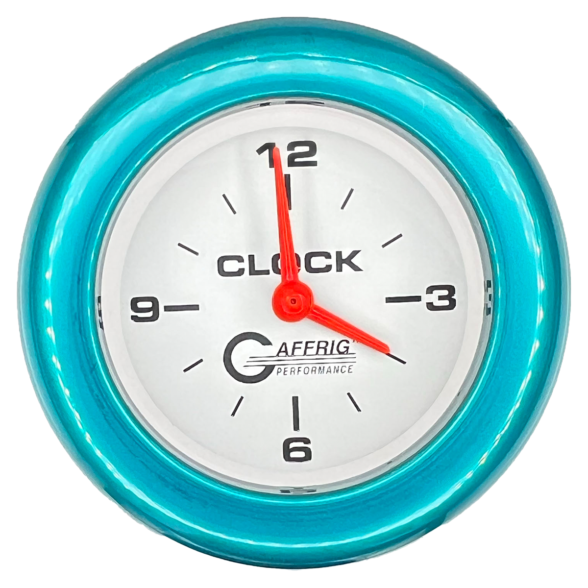 GAFFRIG 2 INCH ELECTRIC CLOCK GAUGE FAT RIM (218) / TEAL / WHITE