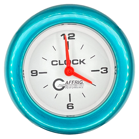 GAFFRIG 2 INCH ELECTRIC CLOCK GAUGE FAT RIM (218) / TEAL / WHITE