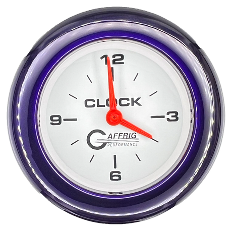 GAFFRIG 2 INCH ELECTRIC CLOCK GAUGE FAT RIM (218) / PURPLE / WHITE