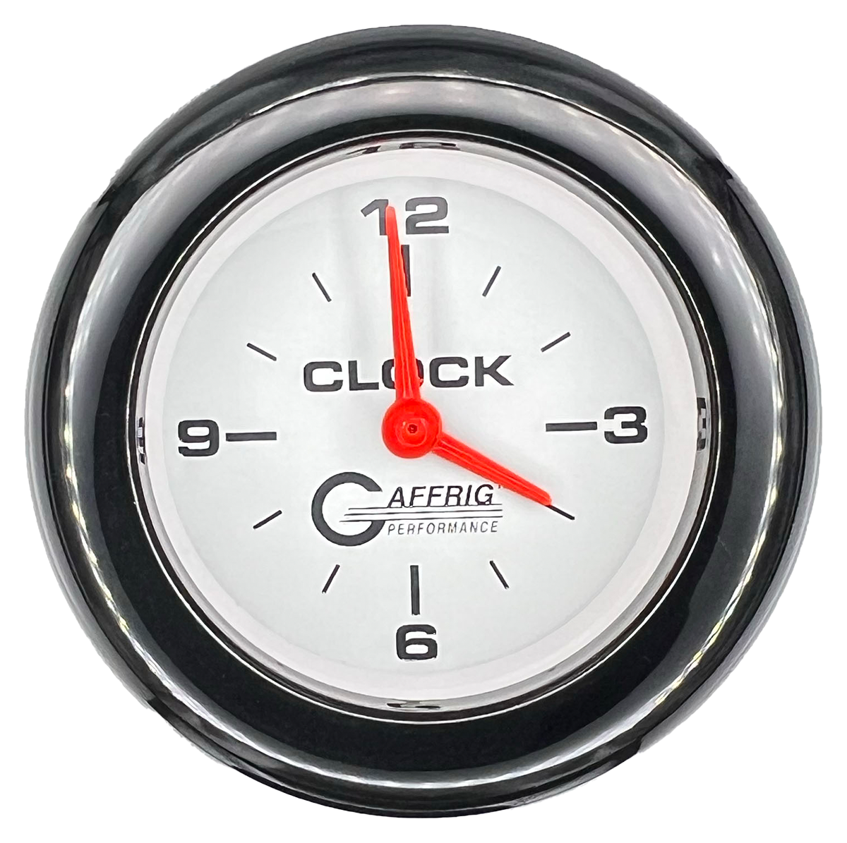 GAFFRIG 2 INCH ELECTRIC CLOCK GAUGE FAT RIM (218) / BLACK / WHITE