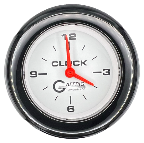 GAFFRIG 2 INCH ELECTRIC CLOCK GAUGE FAT RIM (218) / BLACK / WHITE