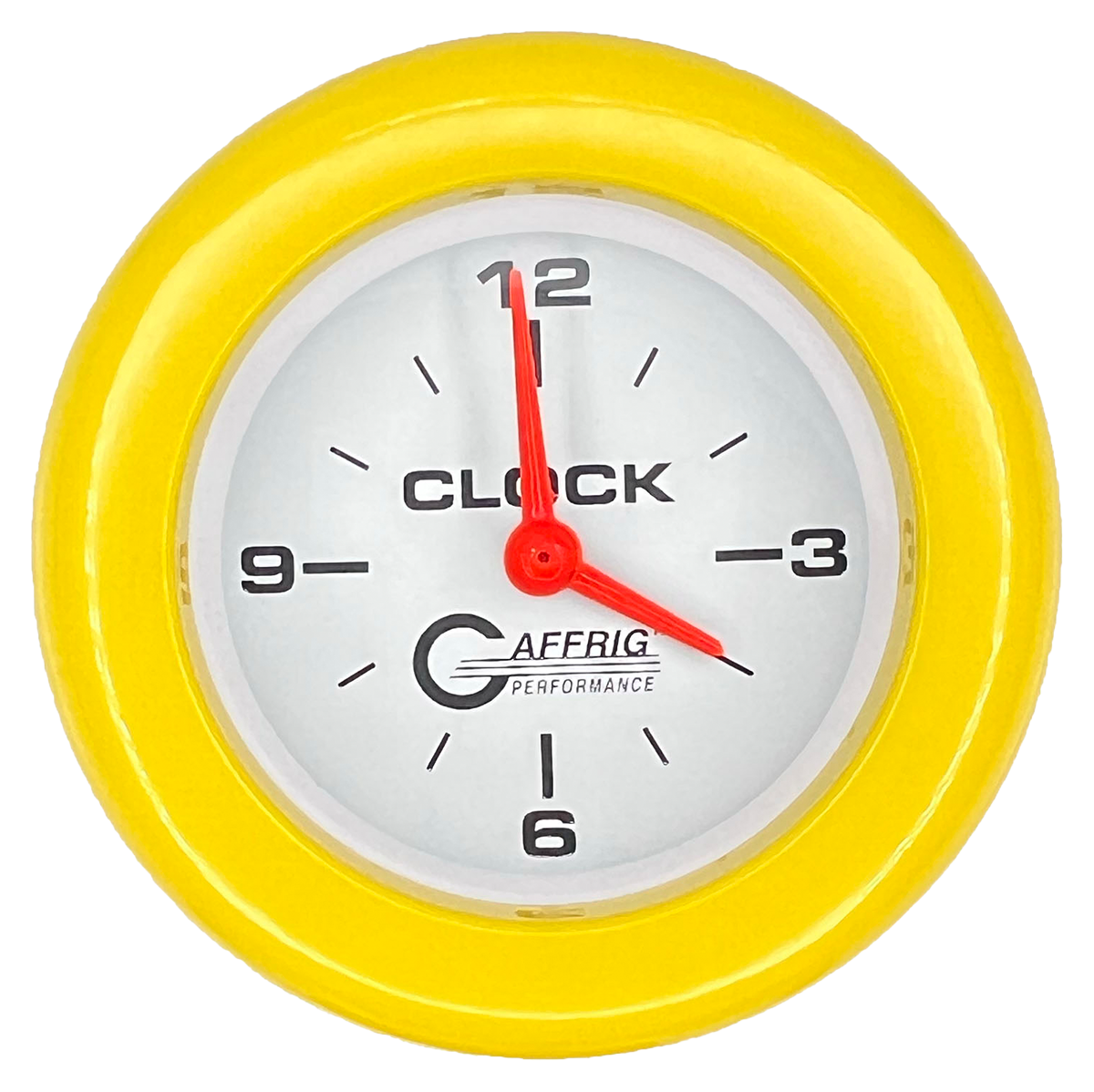 GAFFRIG 2 INCH ELECTRIC CLOCK GAUGE FAT RIM (218) / YELLOW / WHITE