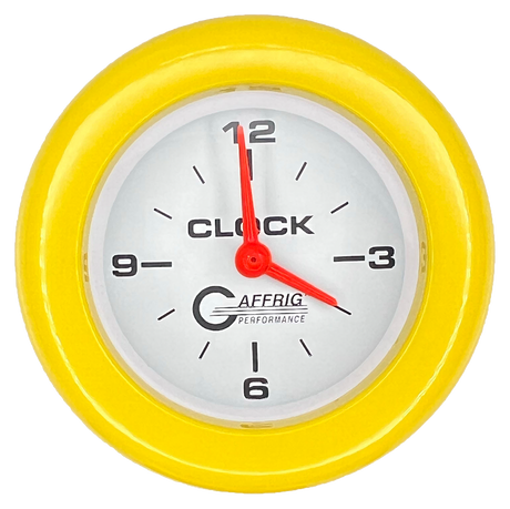 GAFFRIG 2 INCH ELECTRIC CLOCK GAUGE FAT RIM (218) / YELLOW / WHITE