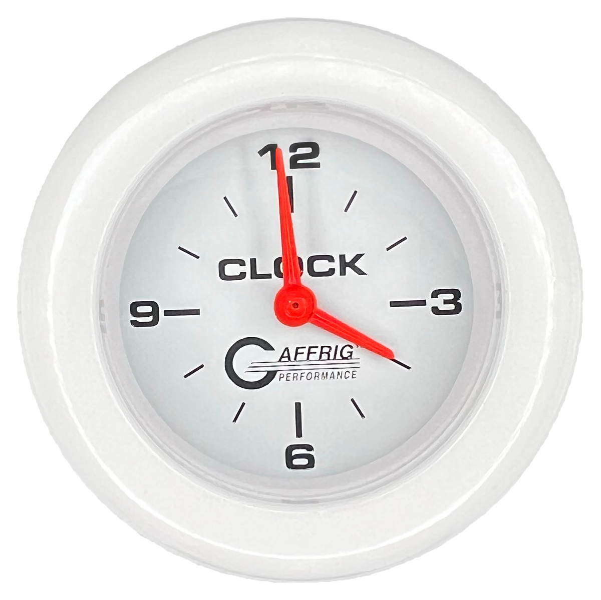 GAFFRIG 2 INCH ELECTRIC CLOCK GAUGE FAT RIM (218) / WHITE / WHITE