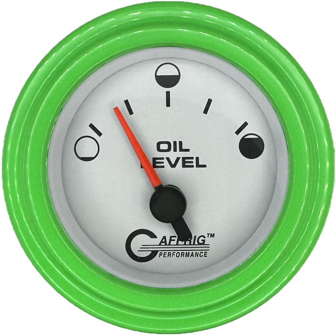 GAFFRIG 2 INCH ELECTRIC OIL LEVEL GAUGE WHITE / STEP RIM / LIME GREEN