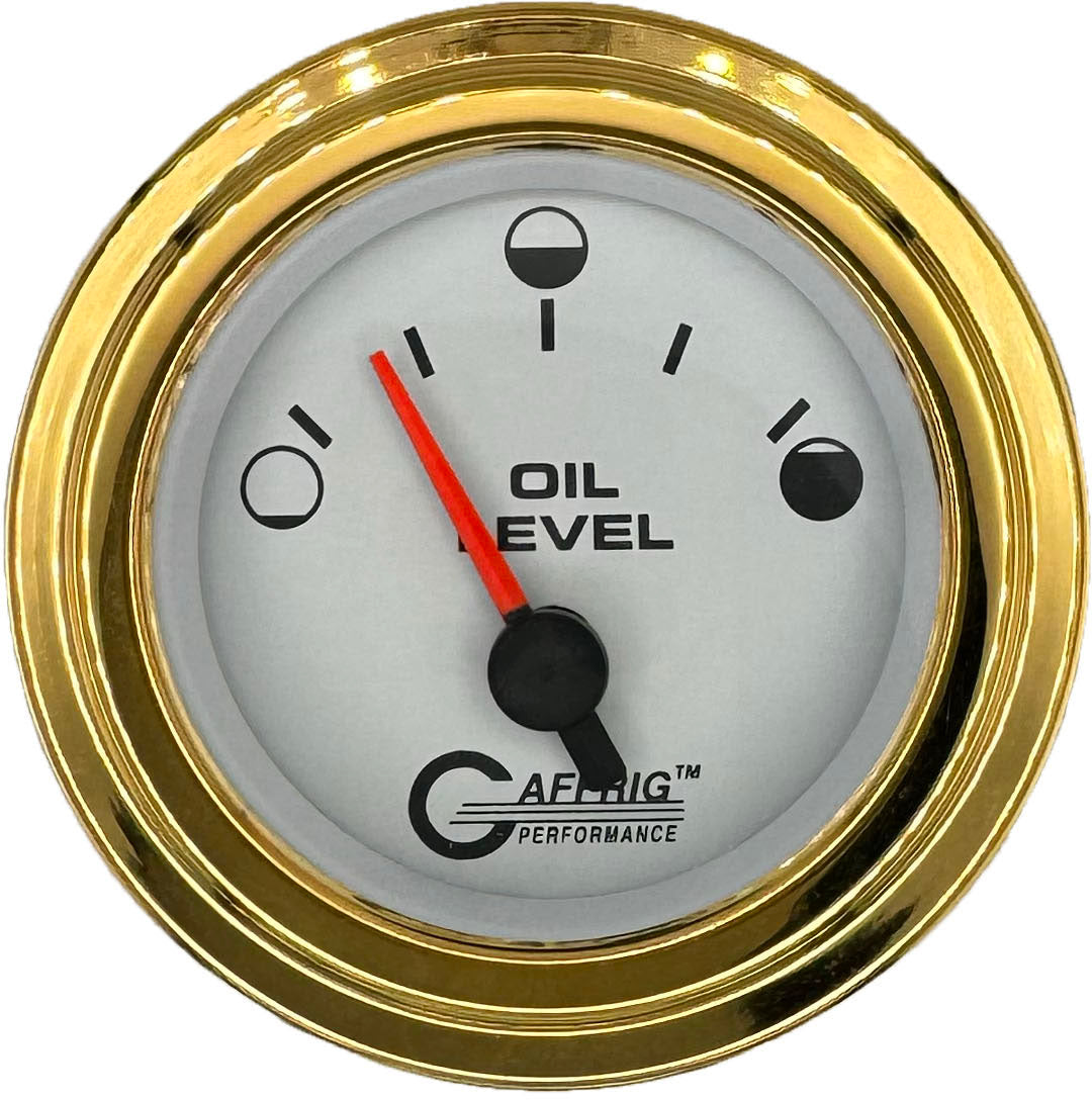 GAFFRIG 2 INCH ELECTRIC OIL LEVEL GAUGE WHITE / STEP RIM / GOLD