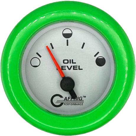 GAFFRIG 2 INCH ELECTRIC OIL LEVEL GAUGE WHITE / FAT RIM / LIME GREEN