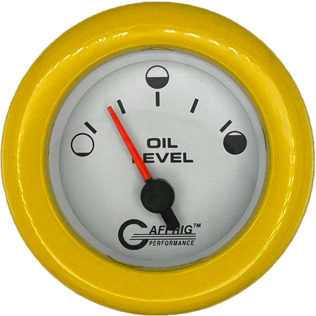 GAFFRIG 2 INCH ELECTRIC OIL LEVEL GAUGE WHITE / FAT RIM / YELLOW