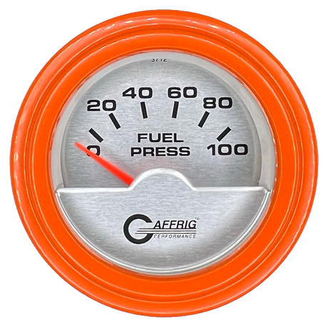 GAFFRIG 2 INCH ELECTRIC FUEL PRESSURE GAUGE 0-100 PSI STEP RIM (002) / ORANGE / PLATINUM