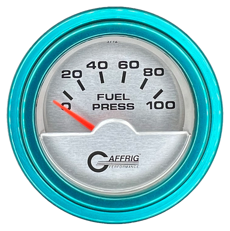 GAFFRIG 2 INCH ELECTRIC FUEL PRESSURE GAUGE 0-100 PSI STEP RIM (002) / TEAL / PLATINUM