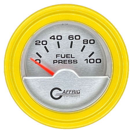 GAFFRIG 2 INCH ELECTRIC FUEL PRESSURE GAUGE 0-100 PSI STEP RIM (002) / YELLOW / PLATINUM