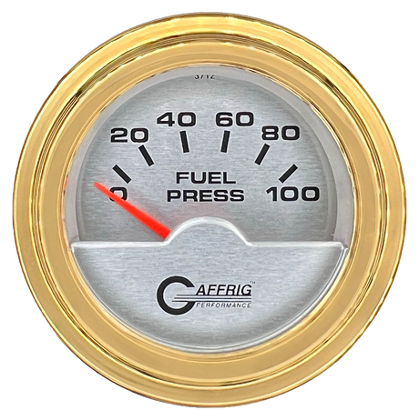 GAFFRIG 2 INCH ELECTRIC FUEL PRESSURE GAUGE 0-100 PSI STEP RIM (002) / GOLD / PLATINUM