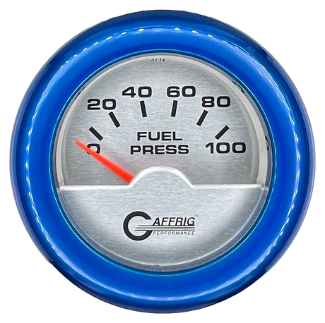 GAFFRIG 2 INCH ELECTRIC FUEL PRESSURE GAUGE 0-100 PSI FAT RIM (218) / BLUE / PLATINUM