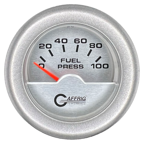 GAFFRIG 2 INCH ELECTRIC FUEL PRESSURE GAUGE 0-100 PSI FAT RIM (218) / PLATINUM / PLATINUM