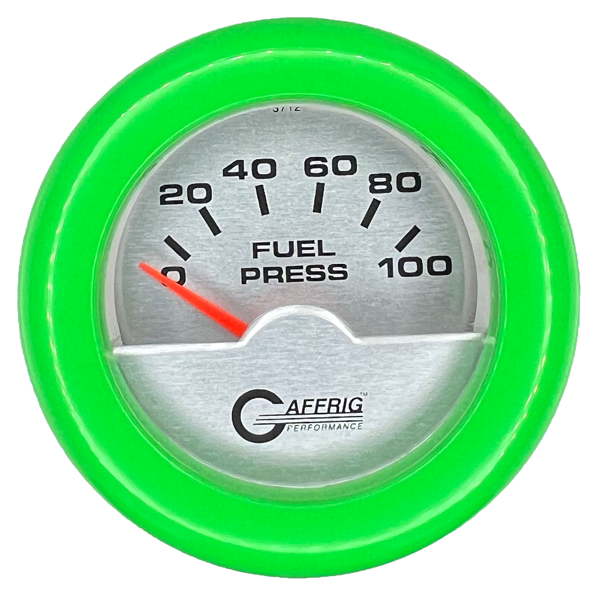 GAFFRIG 2 INCH ELECTRIC FUEL PRESSURE GAUGE 0-100 PSI FAT RIM (218) / LIME GREEN / PLATINUM