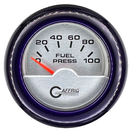 GAFFRIG 2 INCH ELECTRIC FUEL PRESSURE GAUGE 0-100 PSI FAT RIM (218) / PURPLE / PLATINUM