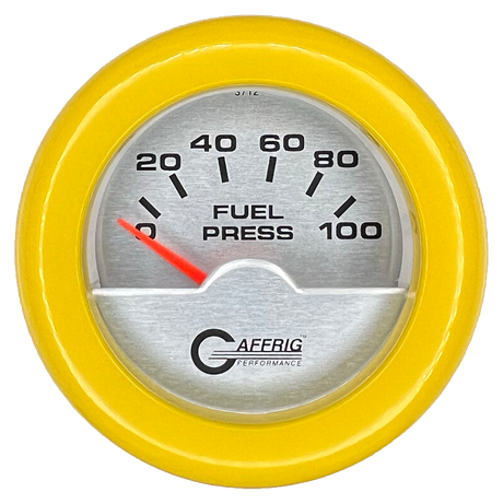 GAFFRIG 2 INCH ELECTRIC FUEL PRESSURE GAUGE 0-100 PSI FAT RIM (218) / YELLOW / PLATINUM