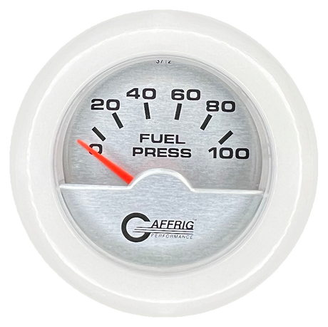 GAFFRIG 2 INCH ELECTRIC FUEL PRESSURE GAUGE 0-100 PSI FAT RIM (218) / WHITE / PLATINUM