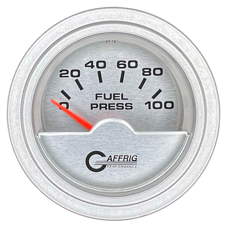 GAFFRIG 2 INCH ELECTRIC FUEL PRESSURE GAUGE 0-100 PSI STEP RIM (002) / PLATINUM / PLATINUM