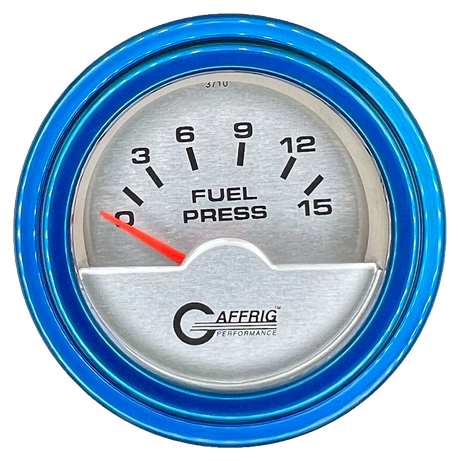 GAFFRIG 2 INCH ELECTRIC FUEL PRESSURE GAUGE 0-15 PSI STEP RIM (002) / BLUE / PLATINUM