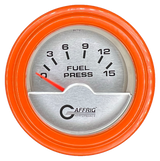 GAFFRIG 2 INCH ELECTRIC FUEL PRESSURE GAUGE 0-15 PSI STEP RIM (002) / ORANGE / PLATINUM