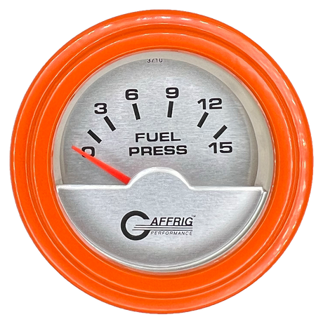 GAFFRIG 2 INCH ELECTRIC FUEL PRESSURE GAUGE 0-15 PSI STEP RIM (002) / ORANGE / PLATINUM