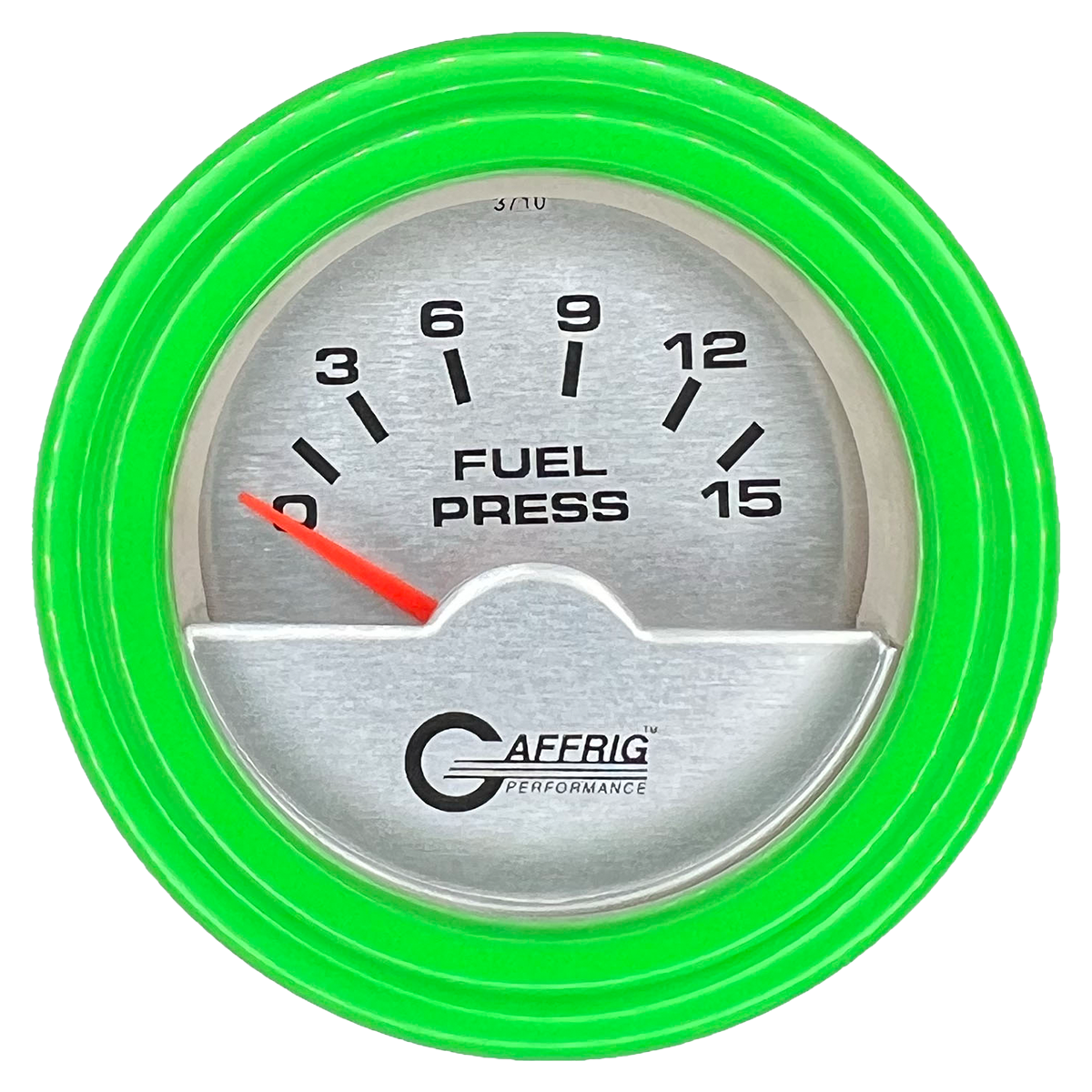 GAFFRIG 2 INCH ELECTRIC FUEL PRESSURE GAUGE 0-15 PSI STEP RIM (002) / LIME GREEN / PLATINUM