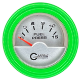 GAFFRIG 2 INCH ELECTRIC FUEL PRESSURE GAUGE 0-15 PSI STEP RIM (002) / LIME GREEN / PLATINUM