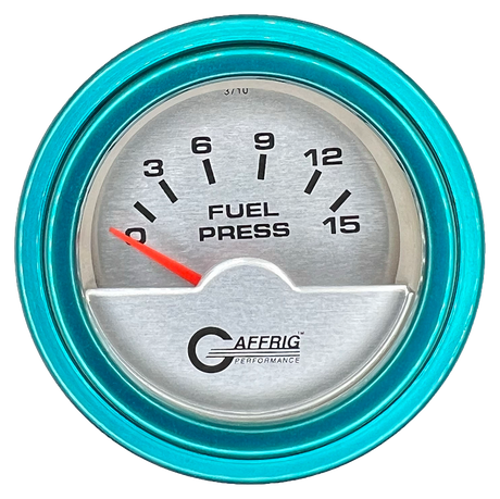 GAFFRIG 2 INCH ELECTRIC FUEL PRESSURE GAUGE 0-15 PSI STEP RIM (002) / TEAL / PLATINUM