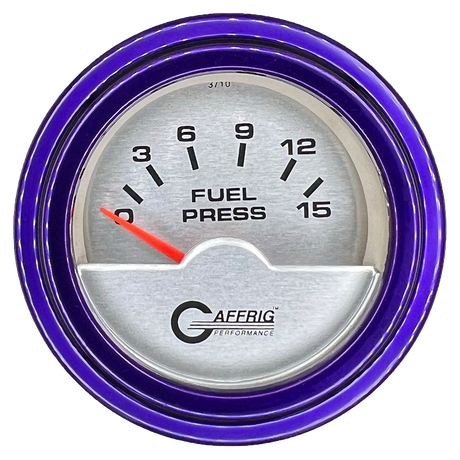 GAFFRIG 2 INCH ELECTRIC FUEL PRESSURE GAUGE 0-15 PSI STEP RIM (002) / PURPLE / PLATINUM