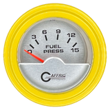 GAFFRIG 2 INCH ELECTRIC FUEL PRESSURE GAUGE 0-15 PSI STEP RIM (002) / YELLOW / PLATINUM