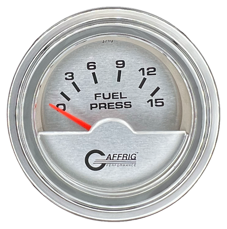 GAFFRIG 2 INCH ELECTRIC FUEL PRESSURE GAUGE 0-15 PSI STEP RIM (002) / CHROME/POLISHED / PLATINUM