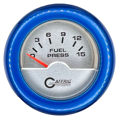 GAFFRIG 2 INCH ELECTRIC FUEL PRESSURE GAUGE 0-15 PSI FAT RIM (218) / BLUE / PLATINUM