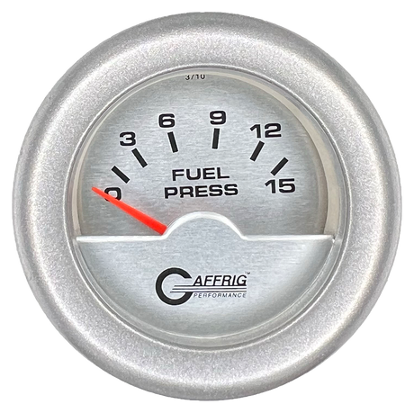 GAFFRIG 2 INCH ELECTRIC FUEL PRESSURE GAUGE 0-15 PSI FAT RIM (218) / PLATINUM / PLATINUM