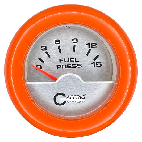 GAFFRIG 2 INCH ELECTRIC FUEL PRESSURE GAUGE 0-15 PSI FAT RIM (218) / ORANGE / PLATINUM