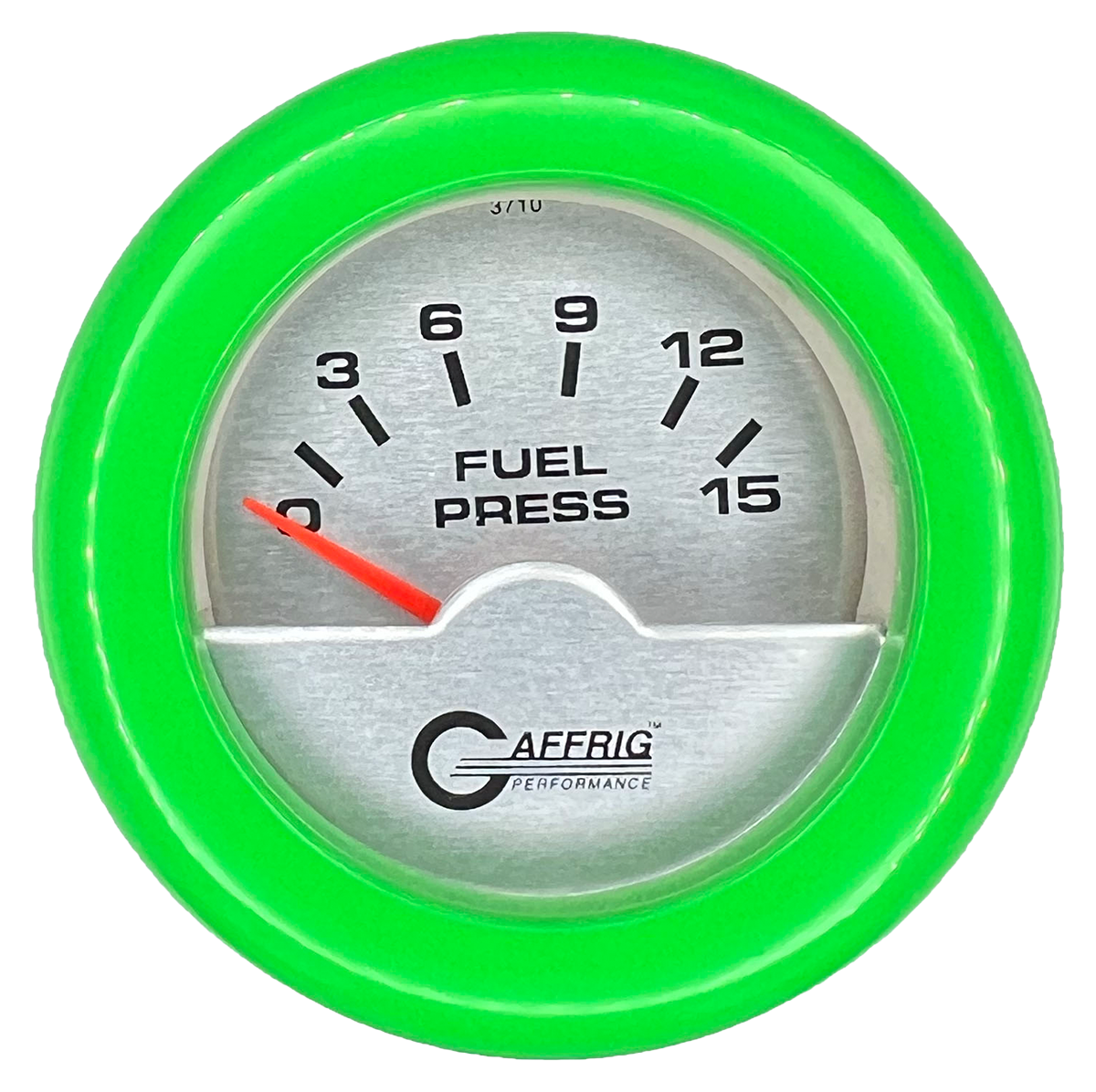 GAFFRIG 2 INCH ELECTRIC FUEL PRESSURE GAUGE 0-15 PSI FAT RIM (218) / LIME GREEN / PLATINUM