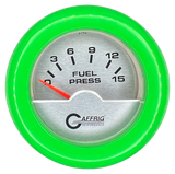 GAFFRIG 2 INCH ELECTRIC FUEL PRESSURE GAUGE 0-15 PSI FAT RIM (218) / LIME GREEN / PLATINUM