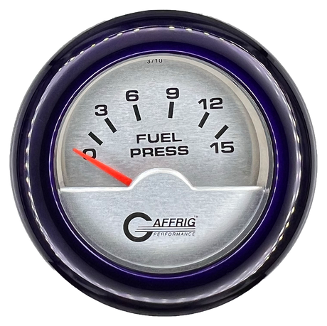 GAFFRIG 2 INCH ELECTRIC FUEL PRESSURE GAUGE 0-15 PSI FAT RIM (218) / PURPLE / PLATINUM