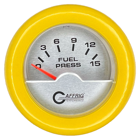 GAFFRIG 2 INCH ELECTRIC FUEL PRESSURE GAUGE 0-15 PSI FAT RIM (218) / YELLOW / PLATINUM