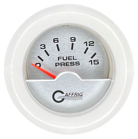 GAFFRIG 2 INCH ELECTRIC FUEL PRESSURE GAUGE 0-15 PSI FAT RIM (218) / WHITE / PLATINUM